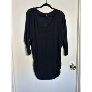 Made By Johnny Women's V-Neck Dolman 3/4 Sleeve Top Side Shirring Black M
